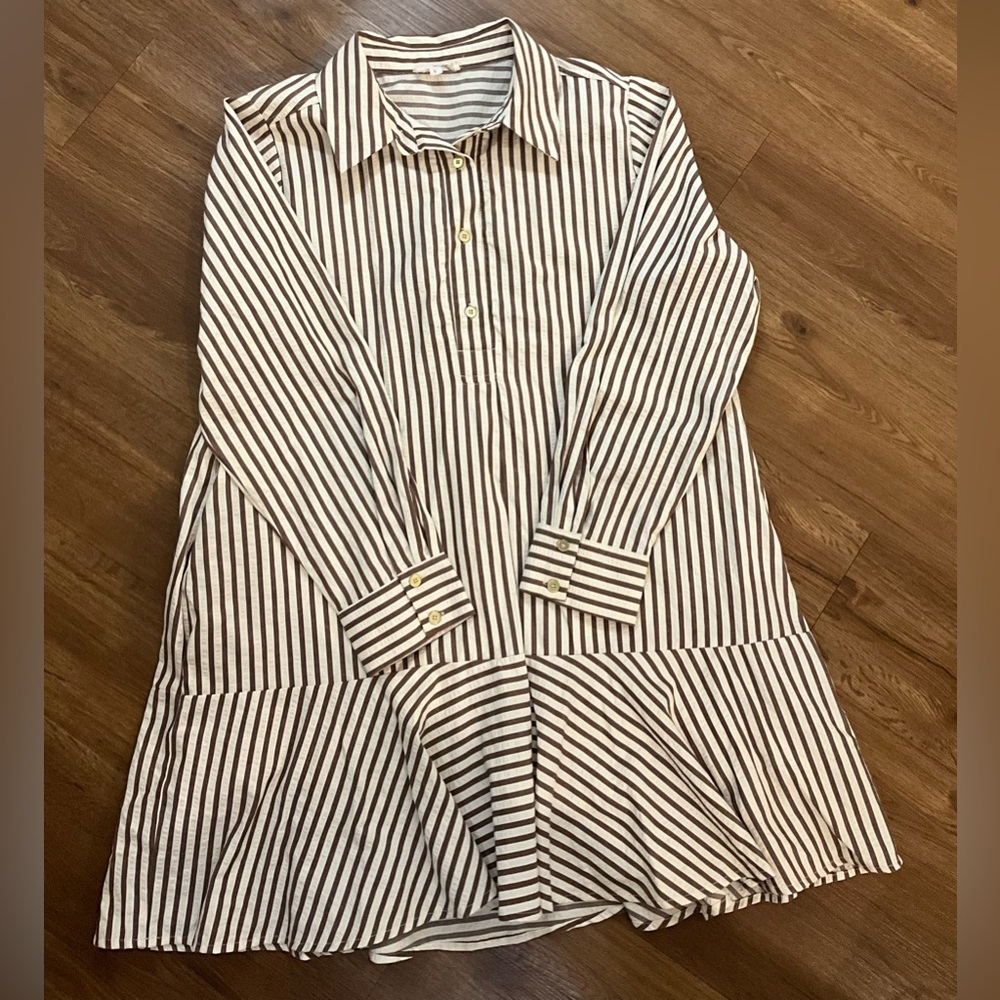 entro Striped Mini Dress in White and Brown